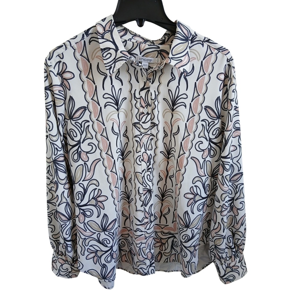 Chicos Womens Long Sleeve Button‎ Front Blouse Shirt Abstract Print Size 3 XL